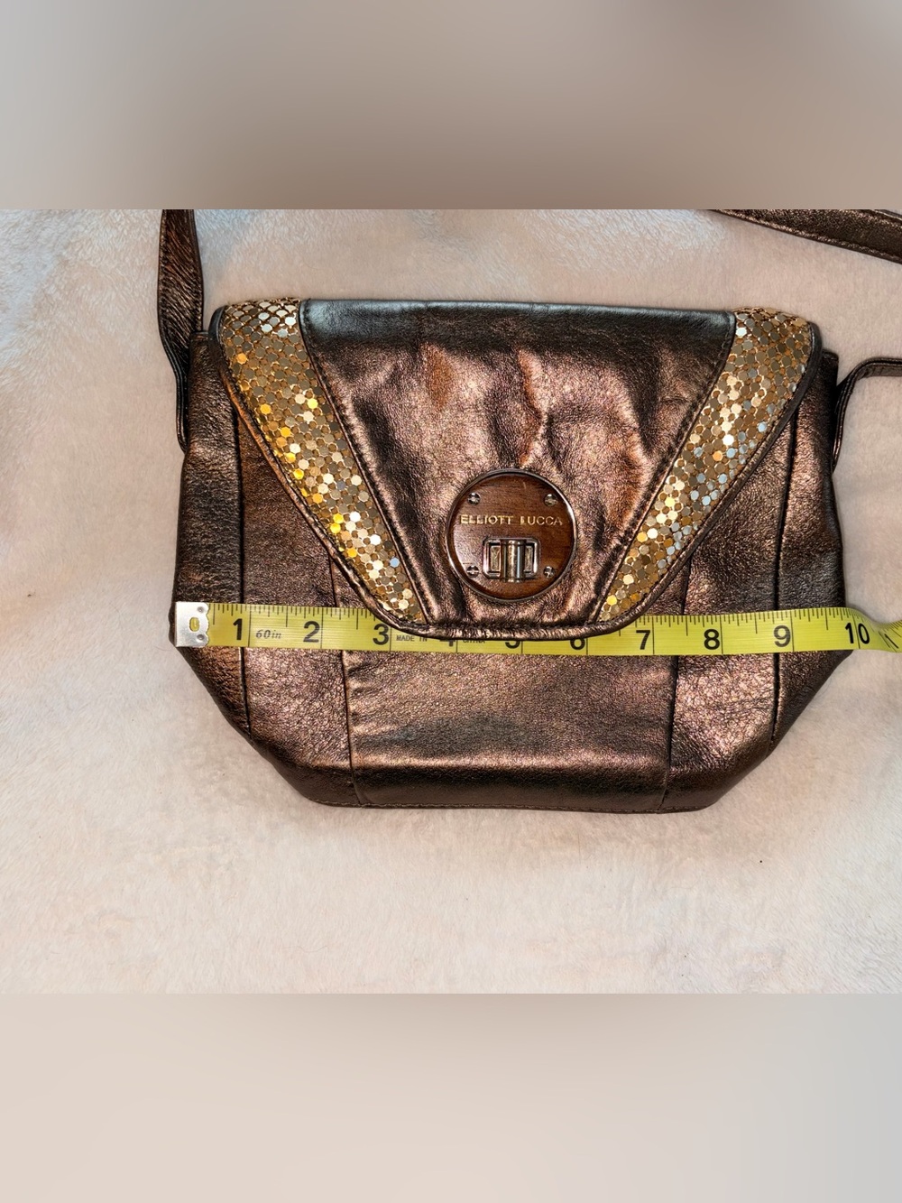 Elliott Lucca Metallic Bronze Rojo Flap Crossbody Bag - Picture 9 of 11
